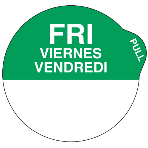 Ecolab SupeRemovable Peel E-Z Day Label, 1", English/French/Spanish, Friday - 92682100