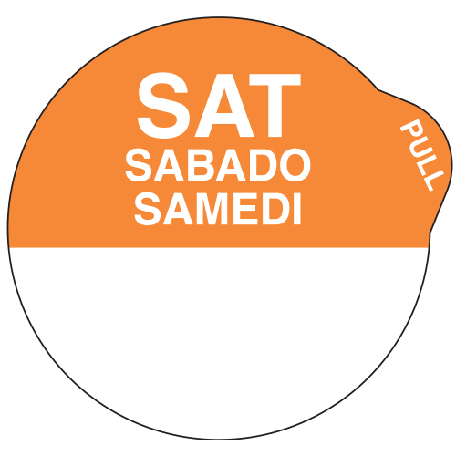 Ecolab SupeRemovable Peel E-Z Day Label, 1", English/French/Spanish, Saturday - 92682101