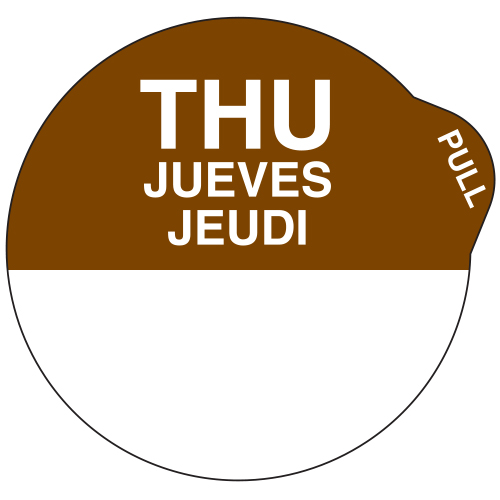 Ecolab SupeRemovable Peel E-Z Day Label, 1", English/French/Spanish, Thursday - 92682099