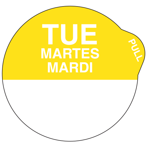 Ecolab SupeRemovable Peel E-Z Day Label, 1", English/French/Spanish, Tuesday - 92682097