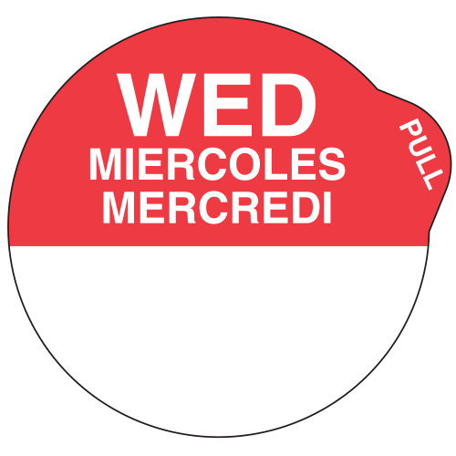 Ecolab SupeRemovable Peel E-Z Day Label, 1", English/French/Spanish, Wednesday - 92682098