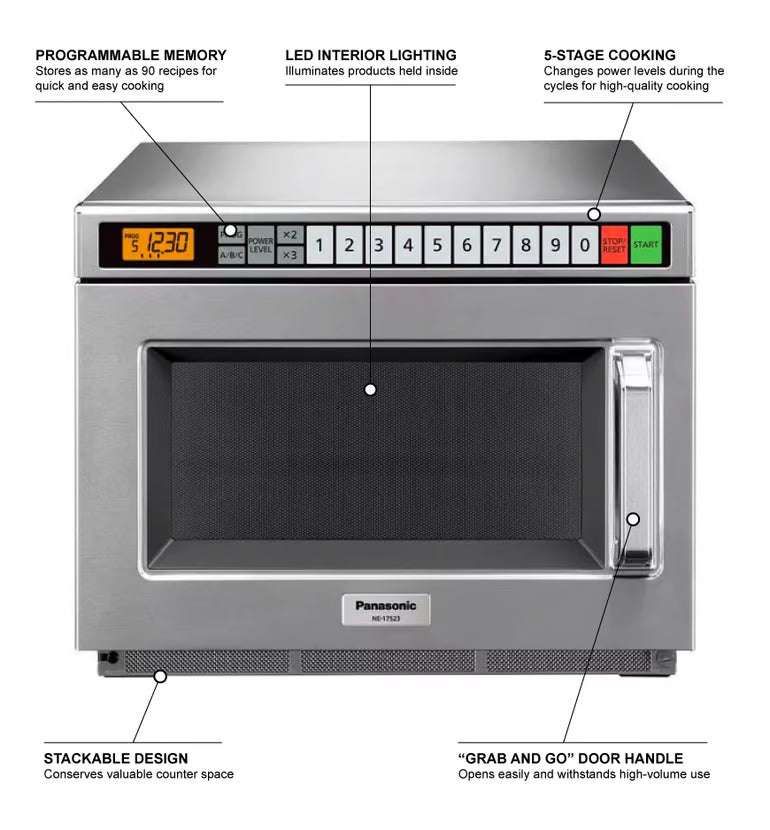 Panasonic NE-1252C Heavy Duty Commercial Microwave, 1200 W, 120 V - NE-1252CDH