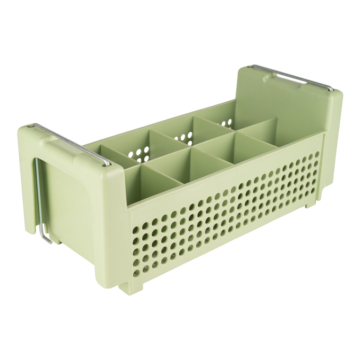 Vollrath Flatware Basket With Handles, 8 Compartment, Green - 52641