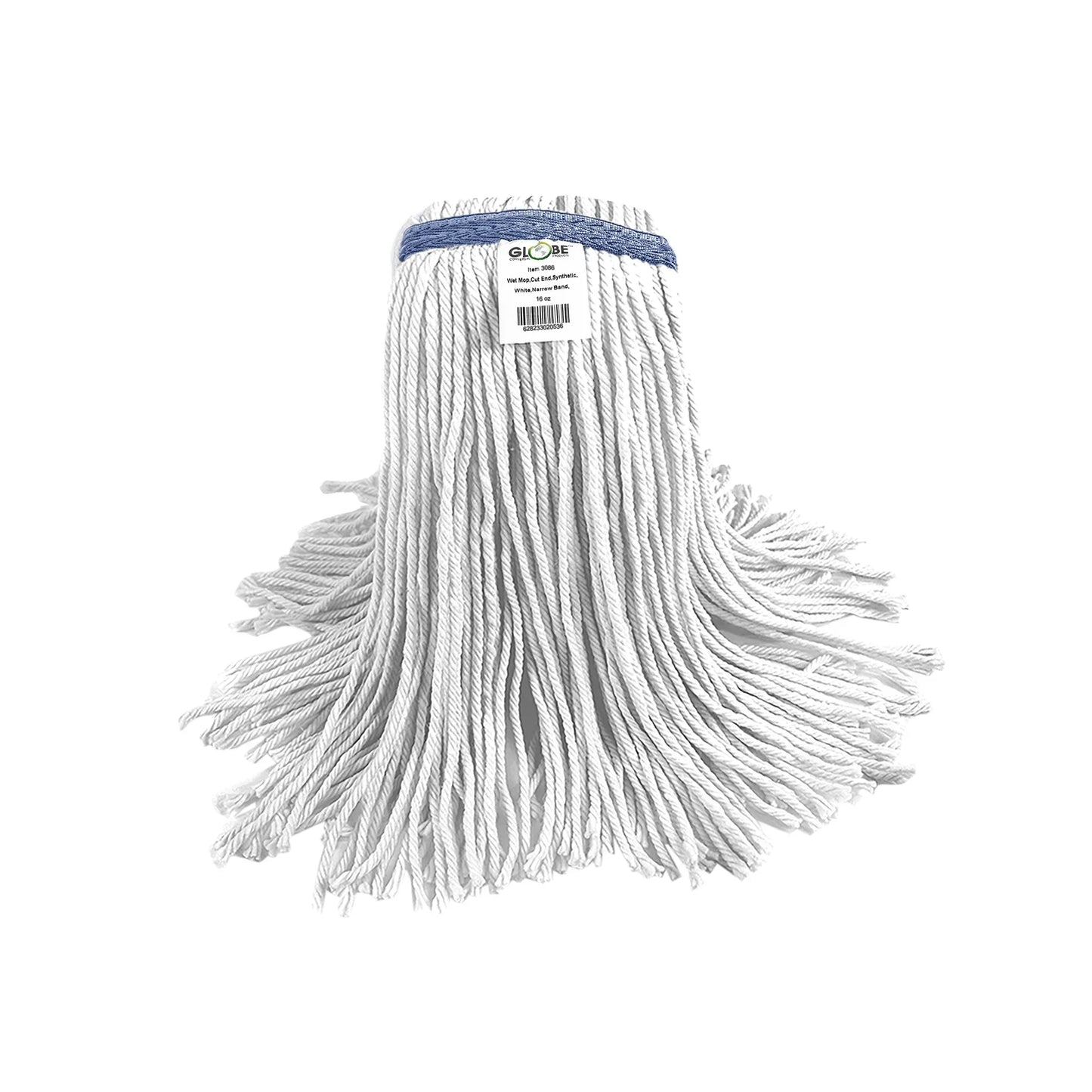 Globe Syn-Pro Narrow Band Wet Cut End Mop, White, Synthetic, 16 oz - 3086