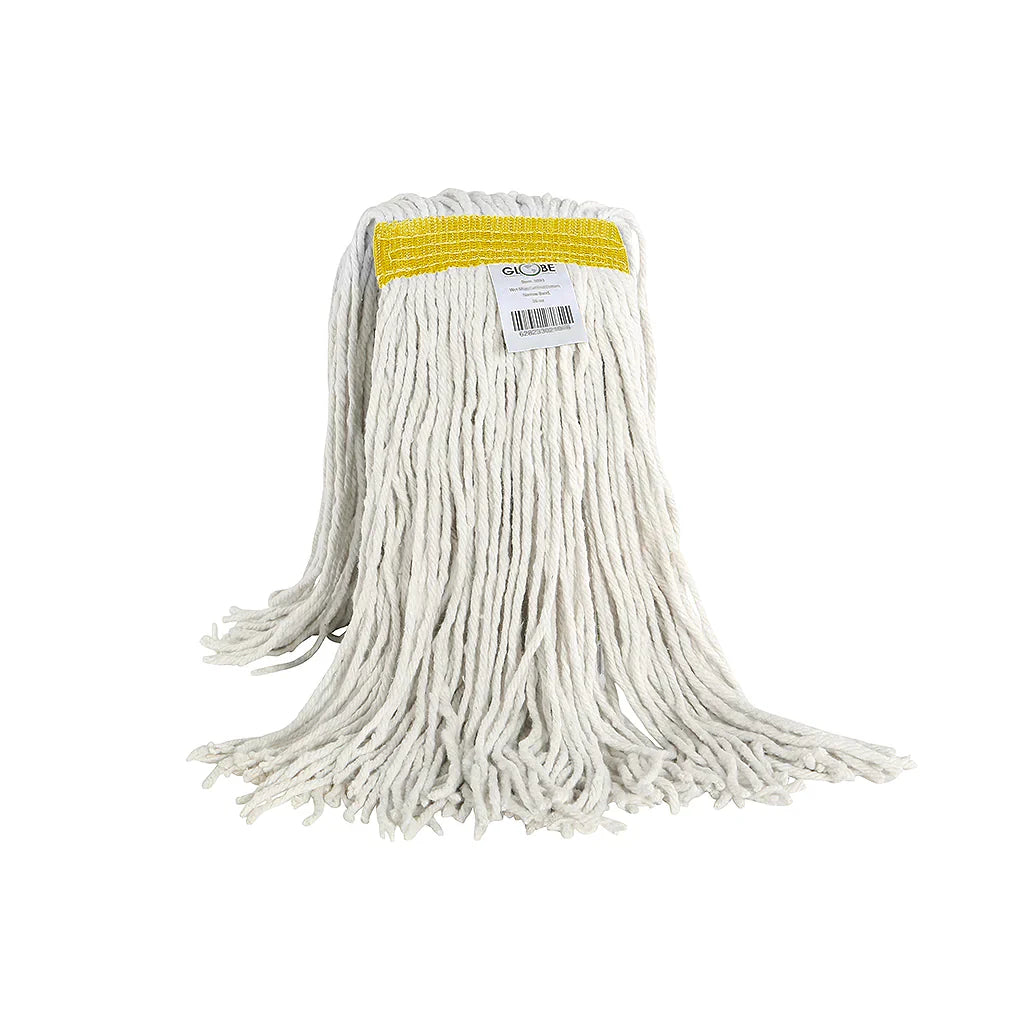 Globe Cot-Pro Narrow Band Wet Cut End Mop, 24 oz, Cotton, Yellow/White - 3095