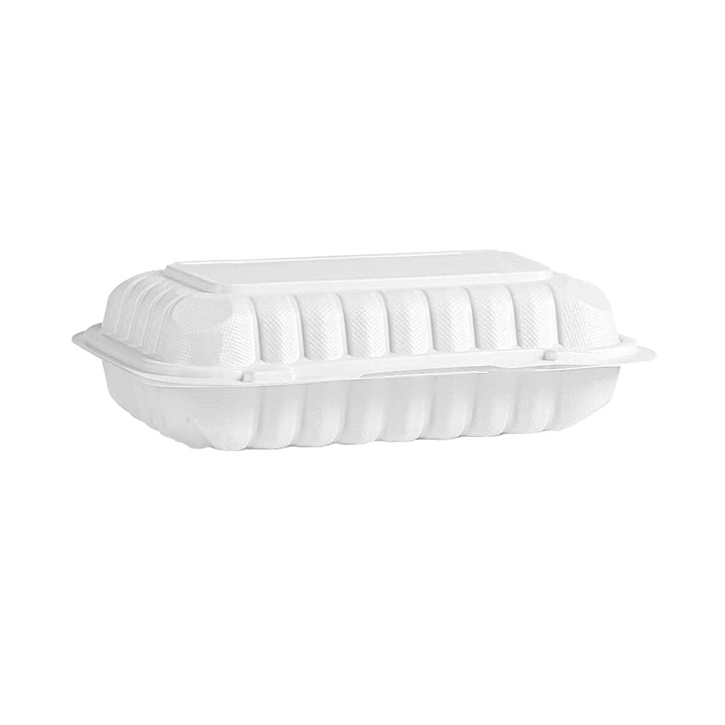 Globe | Contenant à clapet recyclable, 9 x 6 x 3 po, blanc (paquet de 150)