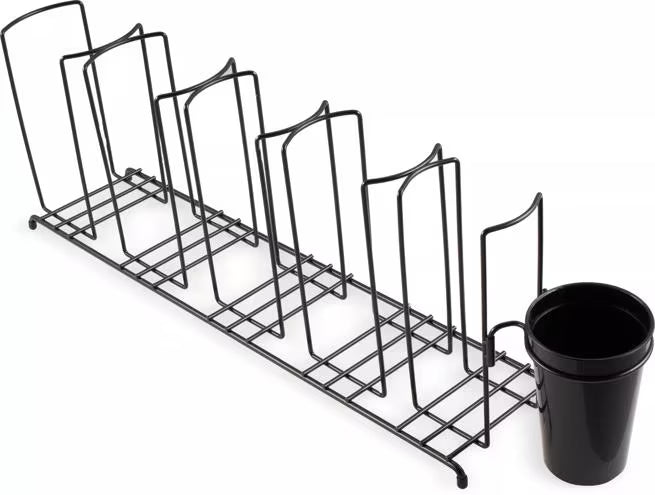 San Jamar Steel Cup & Lid Wire Organizer, 5 Stacks and Straw Holder, 23.5" x 5.25" x 8.5", Black - C8005WFS