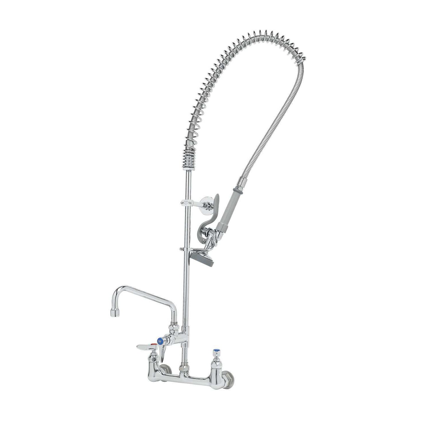 T&S B-0133-ADF08-B 8" Wall Mount Pre-Rinse Faucet w/ 8" Swing Nozzle & 44" Flexible Hose, Lever Handles - B-0133-ADF08-B
