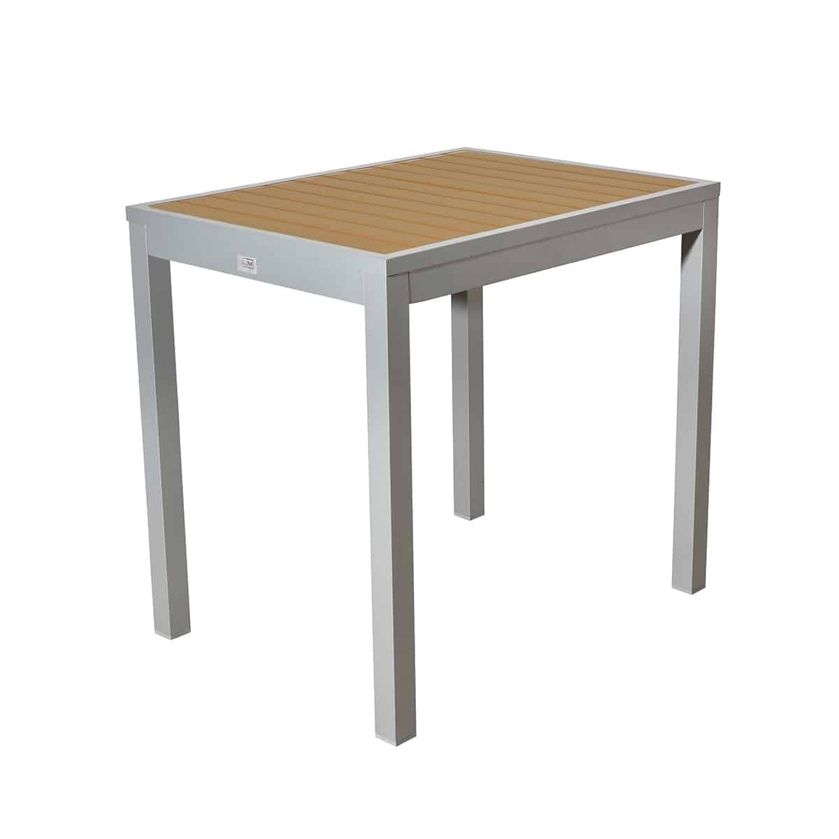 BUM Furniture Marco Polywood Aluminum Dining Height Table, 32" x 24", Silver/Teak - DT516-23Q-TS