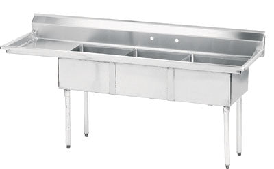 Évier Advance Tabco FE-3-1812-18L-X à trois compartiments, égouttoir central, cuve 45,7 x 45,7 x 30,5 cm, acier inoxydable, VENTE FINALE