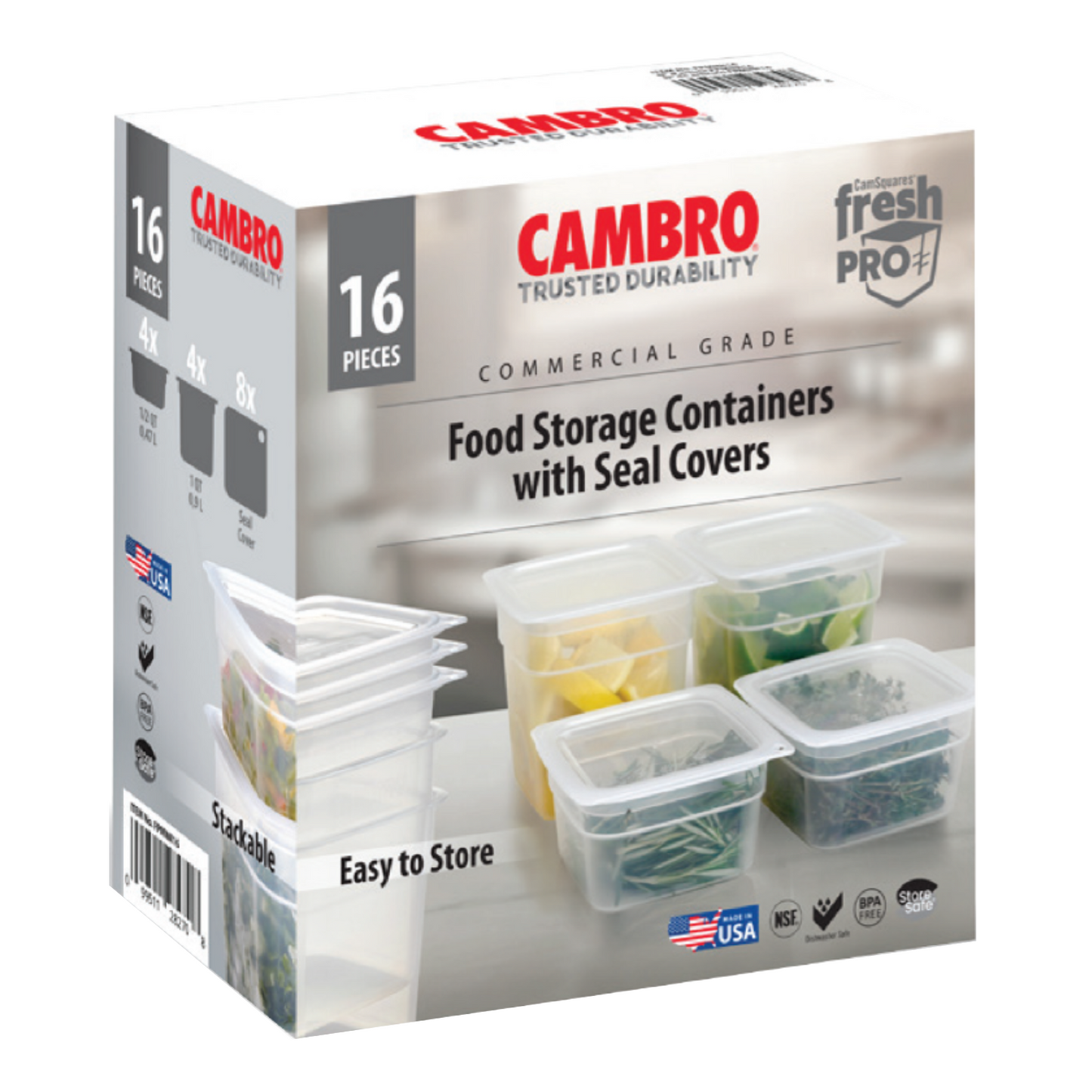 Cambro FreshPro Square Storage Container Set, 16 Pieces, Translucent - FPMINI16190