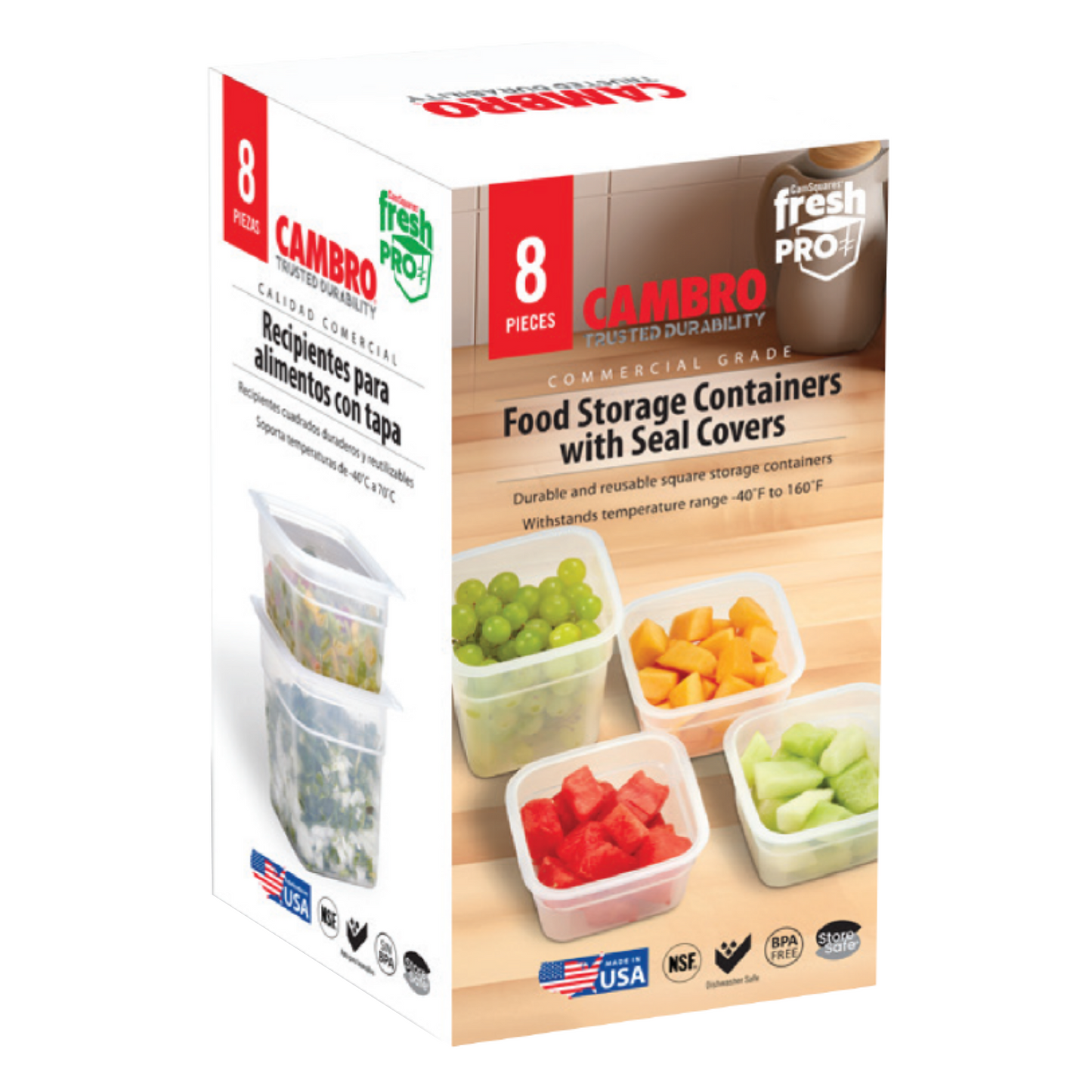 Cambro FreshPro Square Storage Container Set, 8 Pieces, Translucent - FPMINI8190