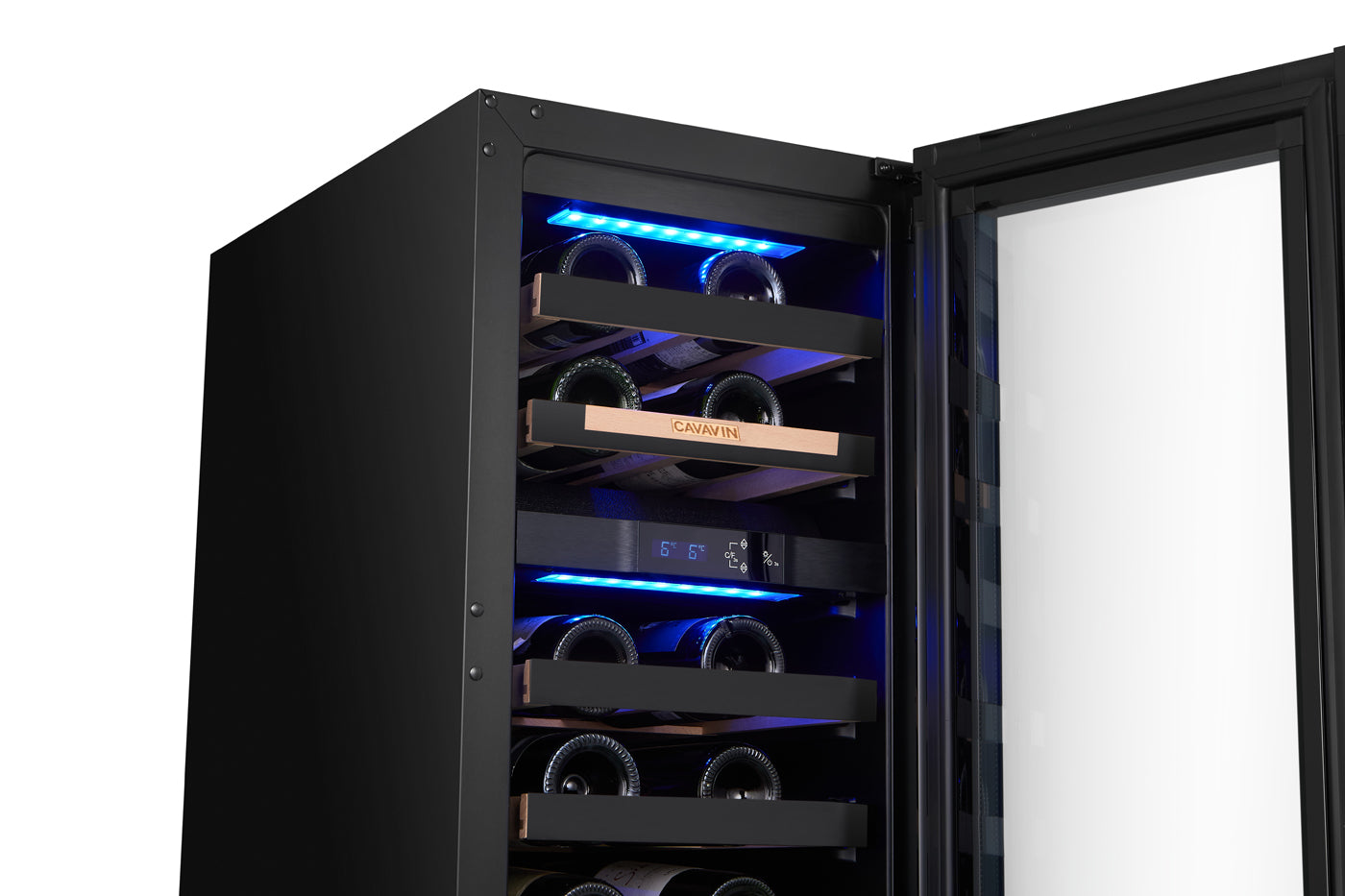 Cavavin Vinoa 24-Bottle Wine Cellar, Black Glass Door - lifestyle
