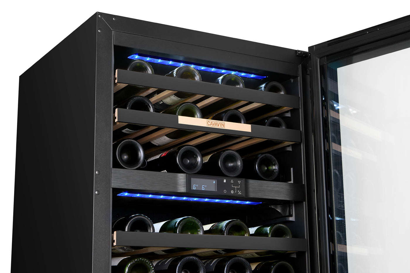 Cavavin Vinoa 41-Bottle Wine Cellar, Black Glass Door - lifestyle