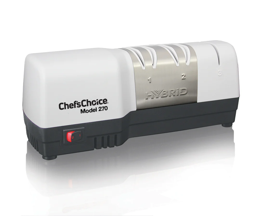 Chef'sChoice | Modèle 270 Aiguiseur de couteaux hybride électrique/manuel 3 étapes, bords à 20 degrés, blanc, 120V