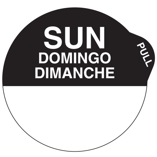 Ecolab SupeRemovable Peel E-Z Day Label, 1", English/French/Spanish, Sunday - 92682102