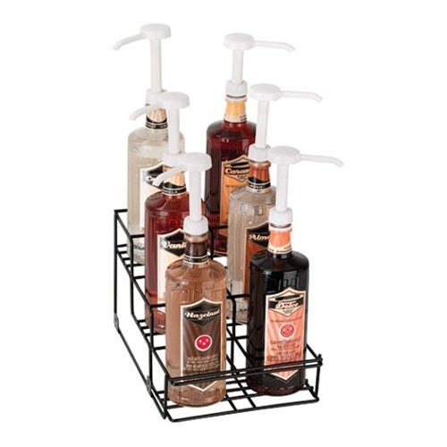 Dispense-Rite Wire Bottle Holder, 6 Compartments, 3 Tiers, Black - WR-BOTL-6-CARA