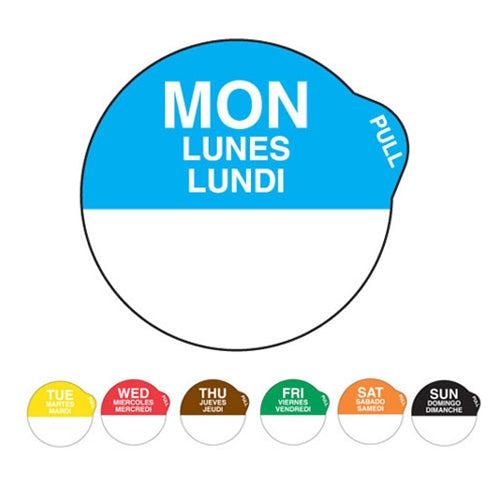 Ecolab SupeRemovable Peel E-Z Day Label, 1", English/French/Spanish, Monday - 92682033