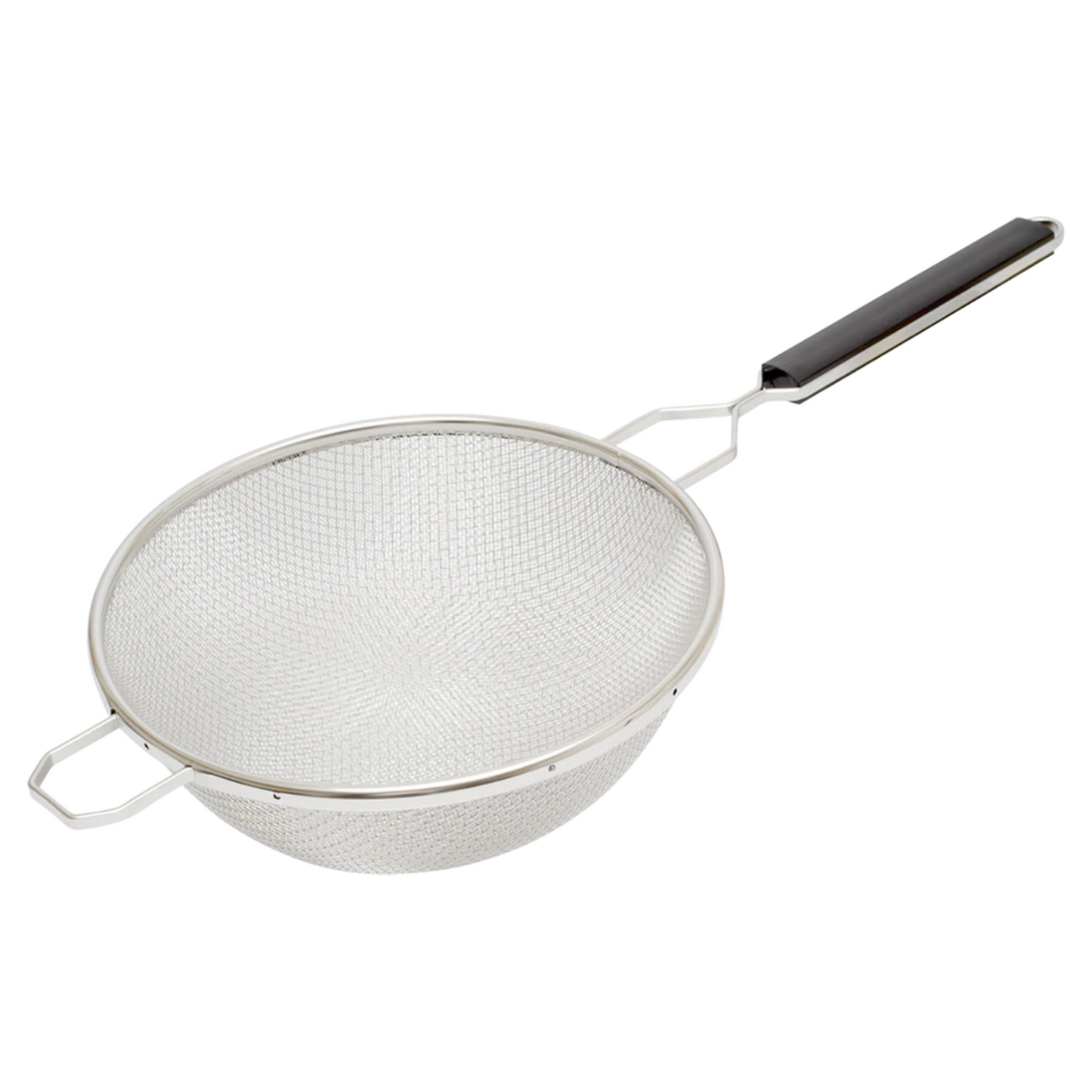 Browne Double Mesh Medium Strainer, 10.25", Stainless Steel w Plastic Handle - 18199