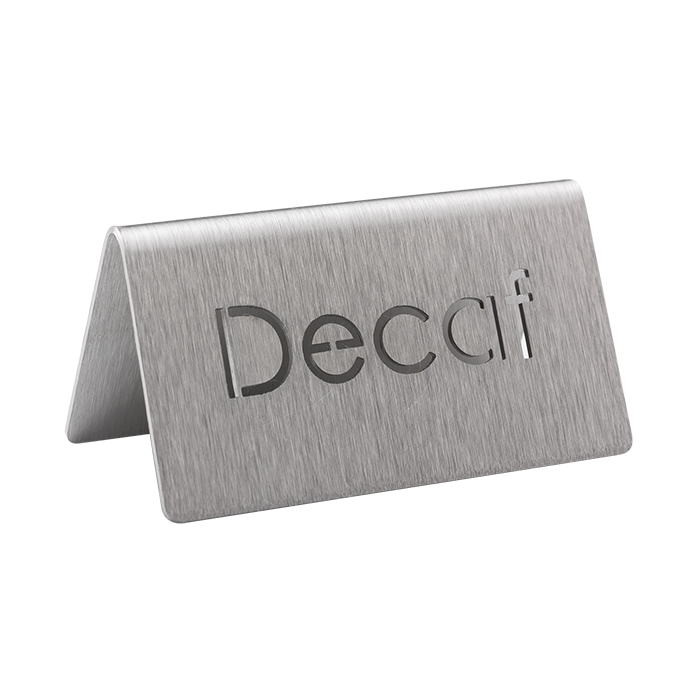 Service Ideas | Tente de table ID découpée au laser, décaféiné, acier inoxydable