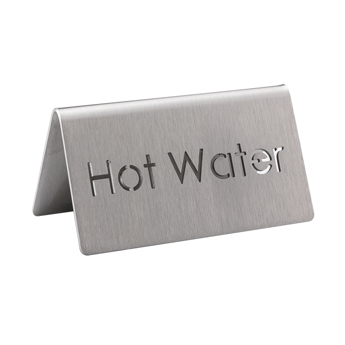 Service Ideas Laser Cut ID Table Tent, Hot Water, Stainless Steel - 1C-BF-HOTWATER-MOD