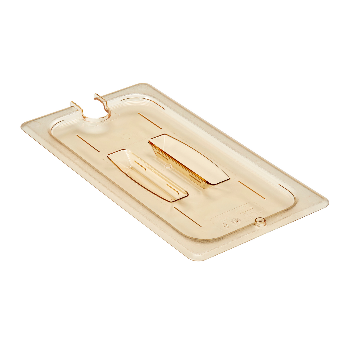 Cambro High Heat Food Pan Cover, Notched w/Handle, 1/3 Size, Amber - 30HPCHN150