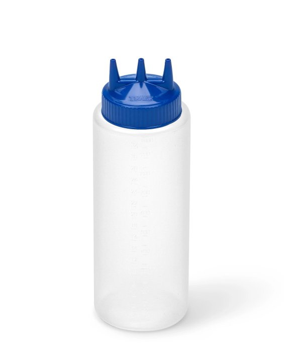 Vollrath Traex Tri Tip Wide Mouth Squeeze Bottle, 32 oz, Clear/Blue - 3332-1344