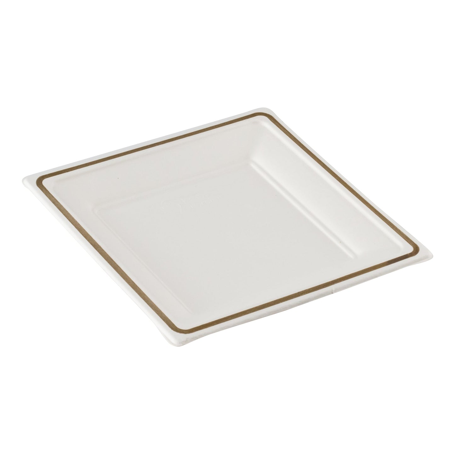 Eco Guardian | Assiette carrée compostable, garniture dorée de 7 po (paquet de 144)