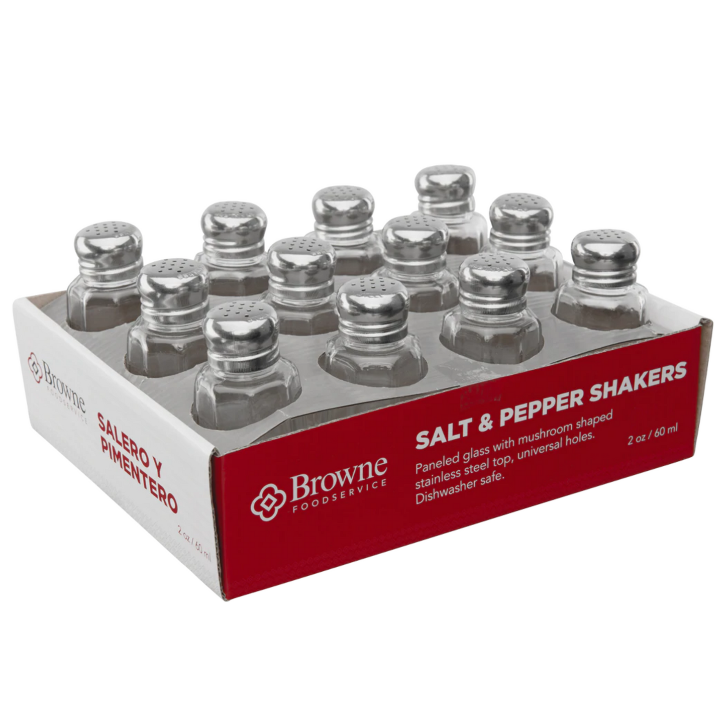 Salière et poivrière Browne, 28 g, verre/acier inoxydable (lot de 12)