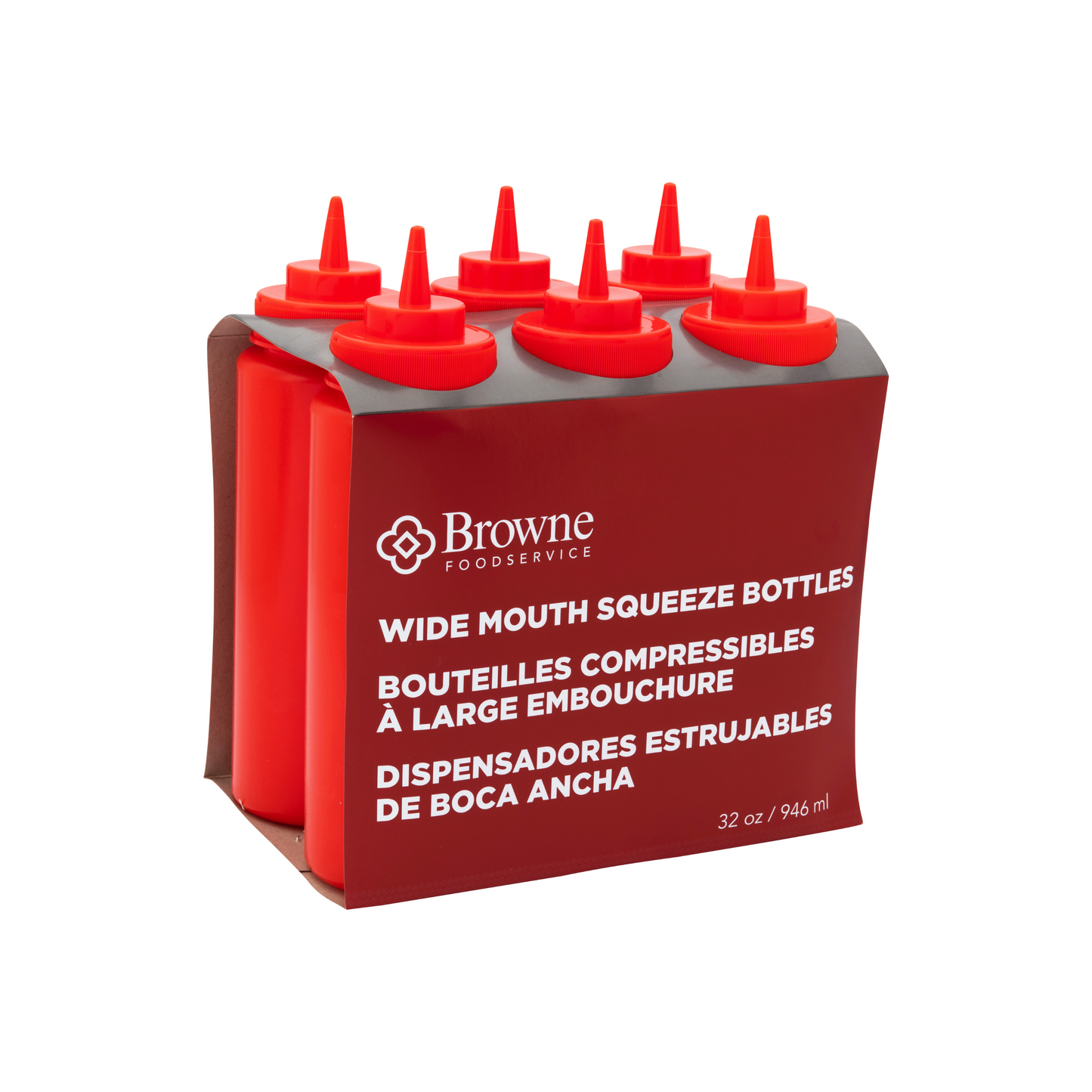 Browne Wide Mouth Squeeze Bottle, 32 oz, Red (6-pack) - 57803305