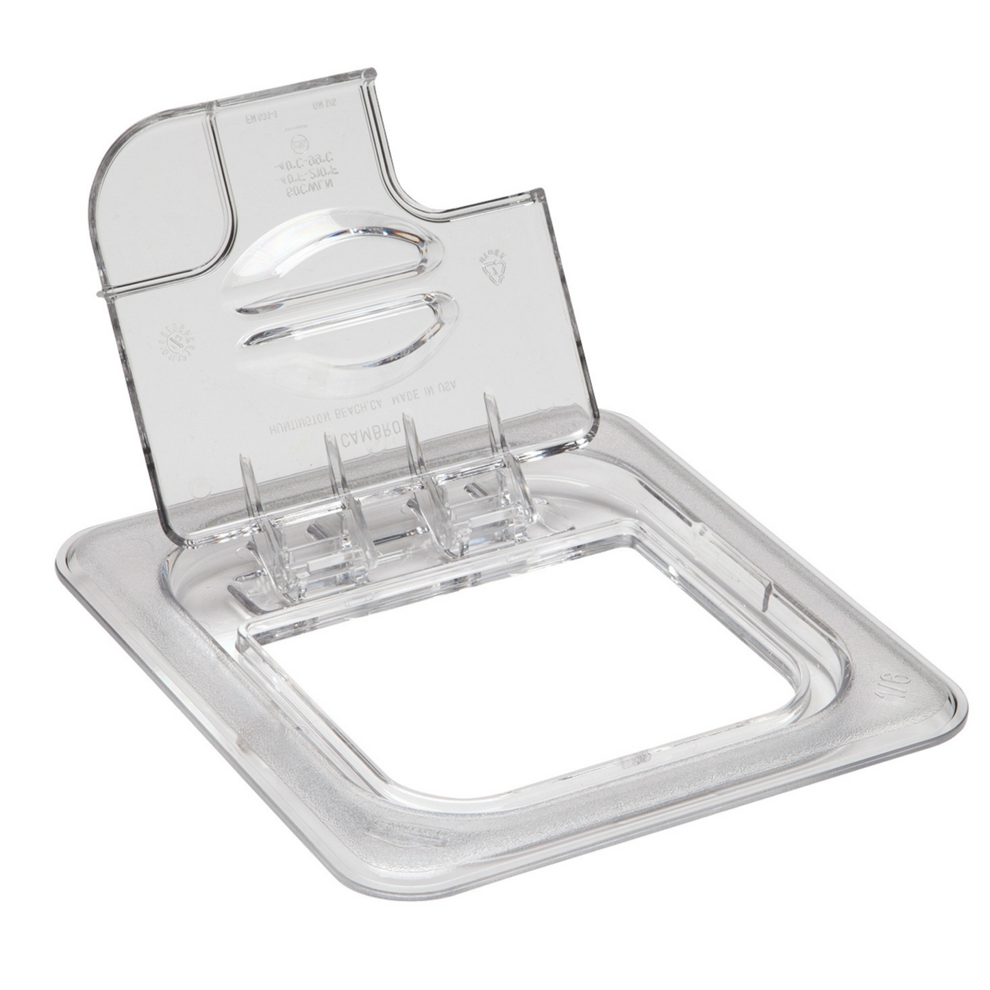 Cambro | Couvercle FlipLid avec encoche pour bac gastronome Camwear, taille 1/6, transparent