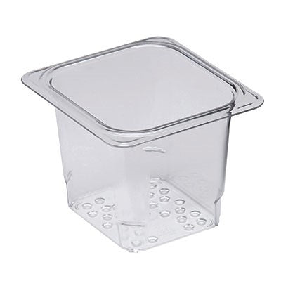 Cambro | Bac gastronome perforées Camwear de taille 1/6, 5" de profondeur, transparent
