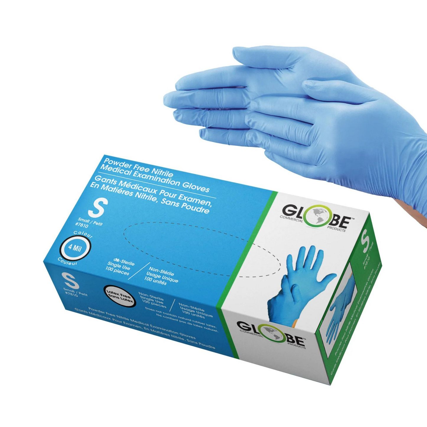 Globe Nitrile Gloves, Powder-Free, Small, 4 Mil Blue - 7810