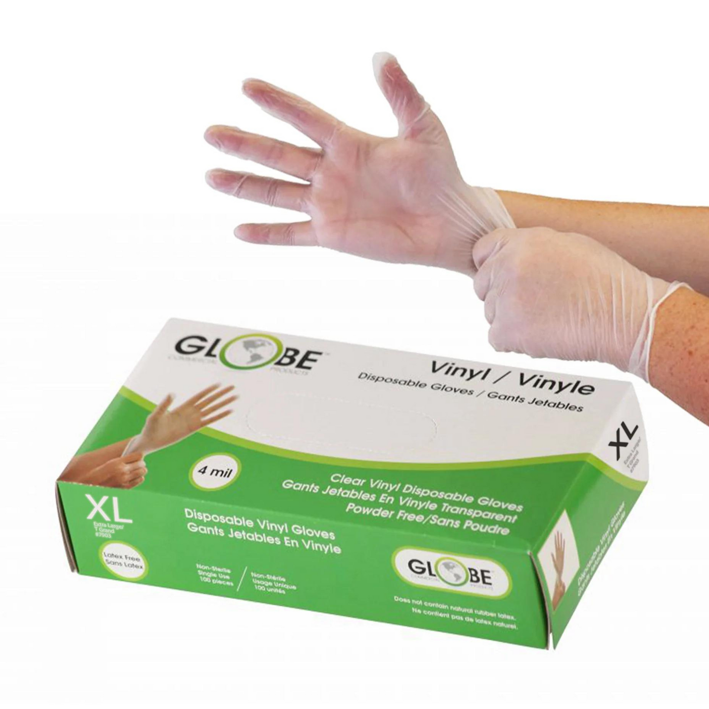 Globe Vinyl Gloves, Powder-Free, XLarge, 4 Mil Clear - 7903