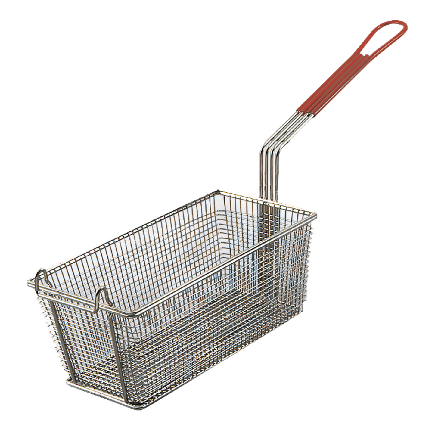 Browne Wire Fry Basket, 13.6" x 6.75" x 5.3", Red Plastic Handle - 79216
