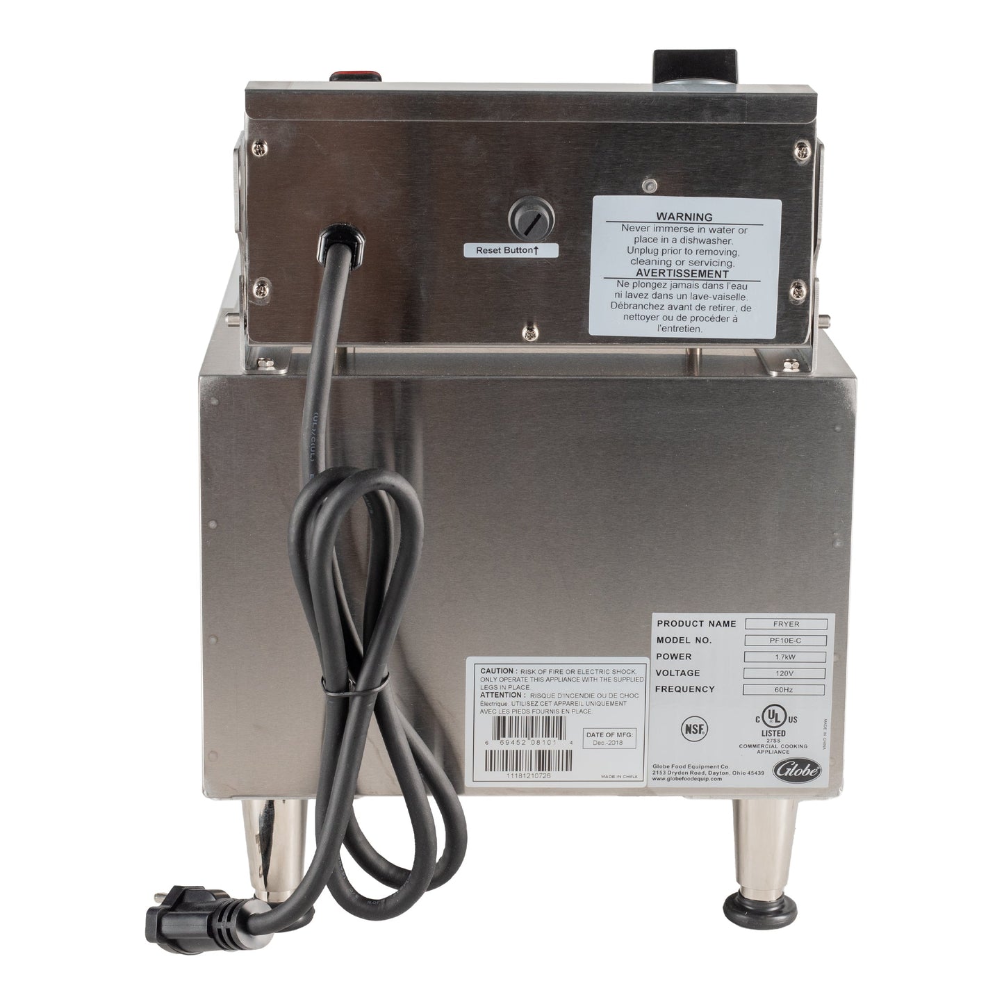 Globe PF10-E-C Electric Countertop Fryer, 10 lb/hour - PF10E-C