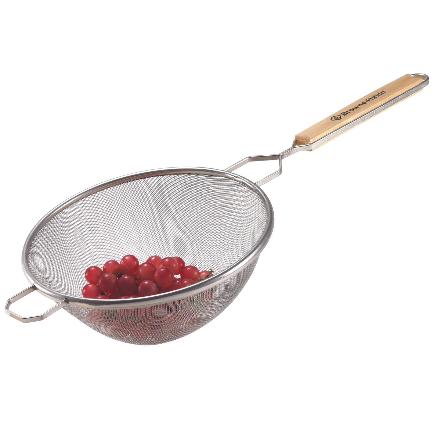 Browne Single Mesh Fine Strainer, 4.8", Wood Handle - 9093