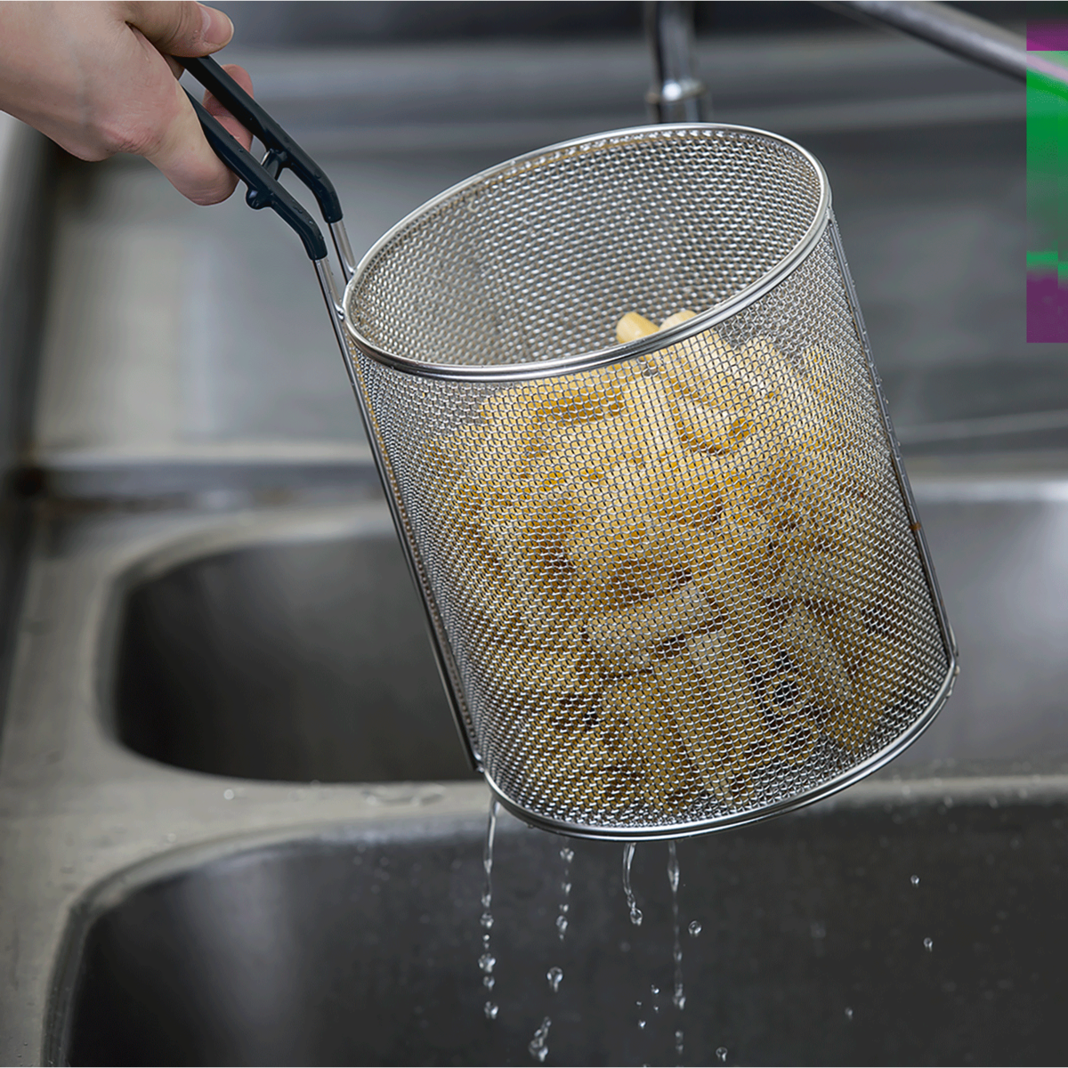 TableCraft Pasta Basket Insert, Stainless Steel with Cool Touch Handle - 985