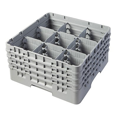 Cambro Camrack Glass Rack, 9 Compartment, 8 1/2" Height, Grey - 9S800151