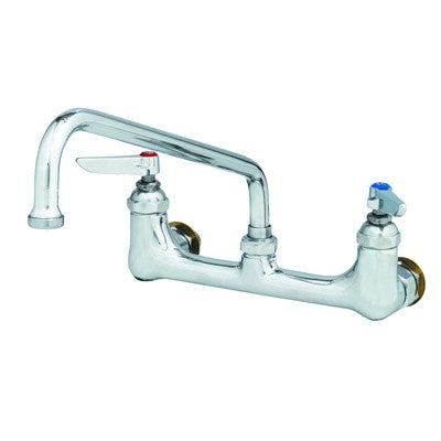 T&S 8" Wall Mount Double Pantry Faucet, 12" Swing Nozzle, Lever Handles, 1/2" NPT, Male - B-0231-CC