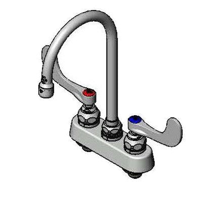 T&S 4" Deck Mount Workboard Faucet, 5.75" Swing Gooseneck Nozzle, Wrist Action Handles - B-1141-04