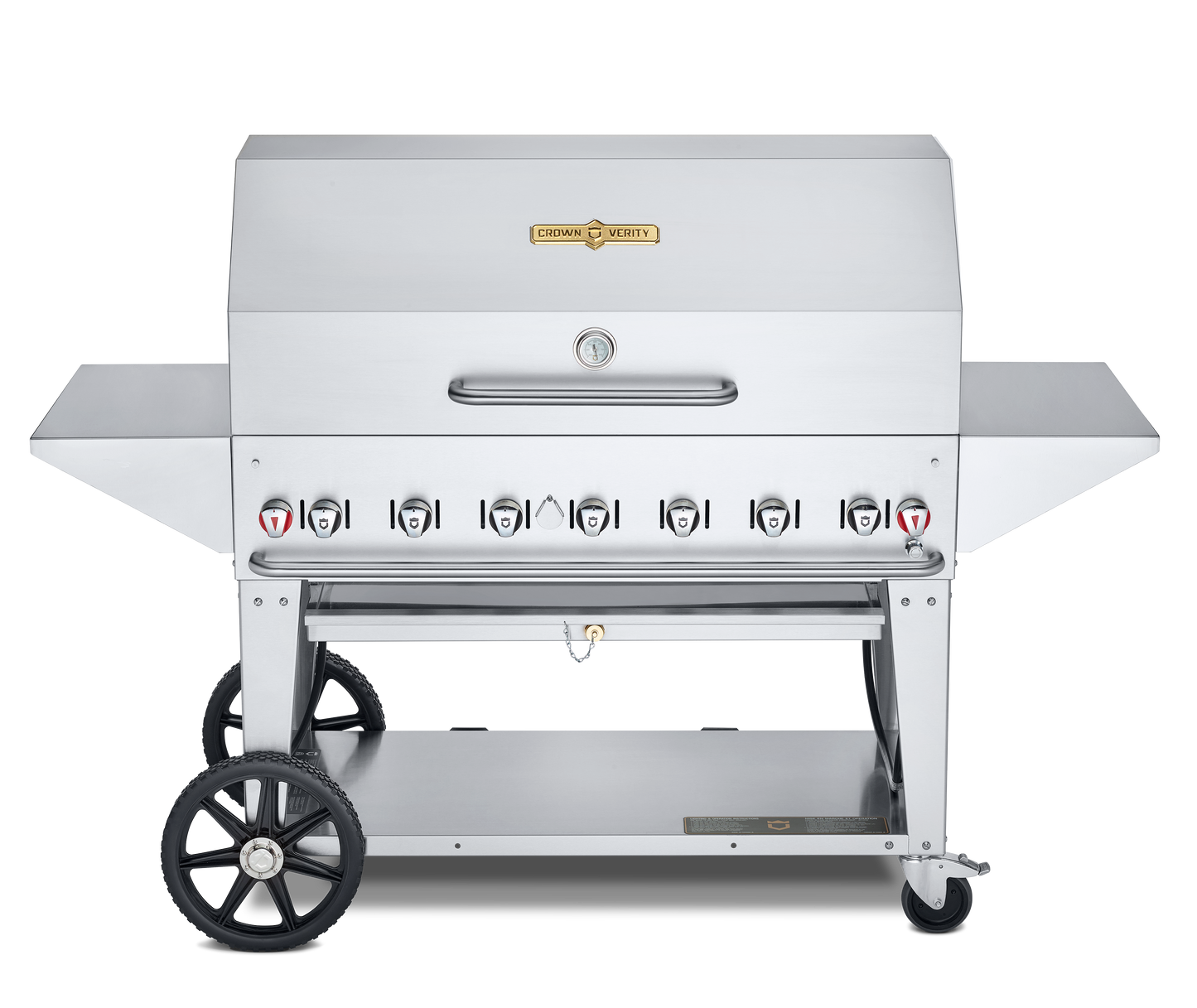 Crown Verity | Barbecue à gaz mobile de 48 po avec dôme à rouleaux, support à pains, 2 tablettes d’extrémité amovibles et couvercle de barbecue, gaz naturel/vrac