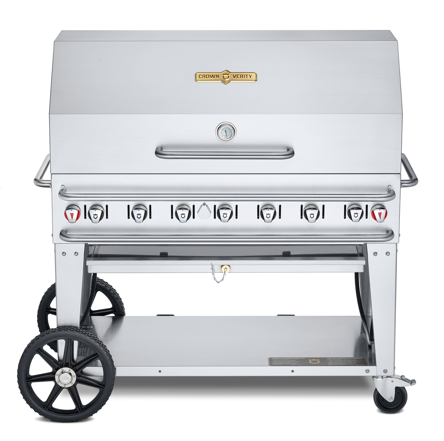 Crown Verity Pro Series Rental 48" Gas Grill with Crash Bars, Roll Dome and Bun Rack, Propane/20 & 30 lb Tanks - CV-RCB-48RDP