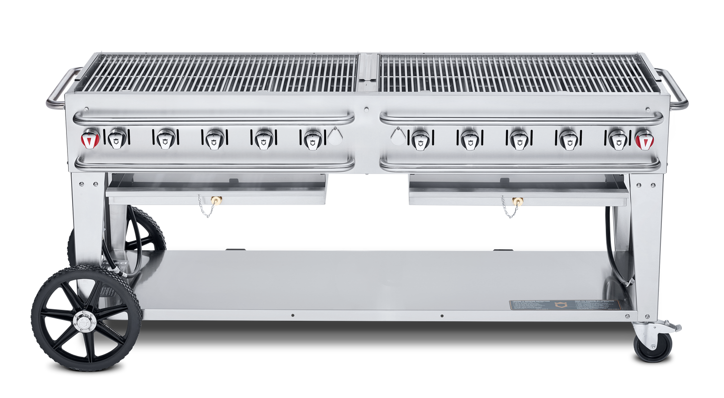 Crown Verity Pro Series Rental 72" Gas Grill with Crash Bars, Propane/20 & 30 lb Tanks - CV-RCB-72