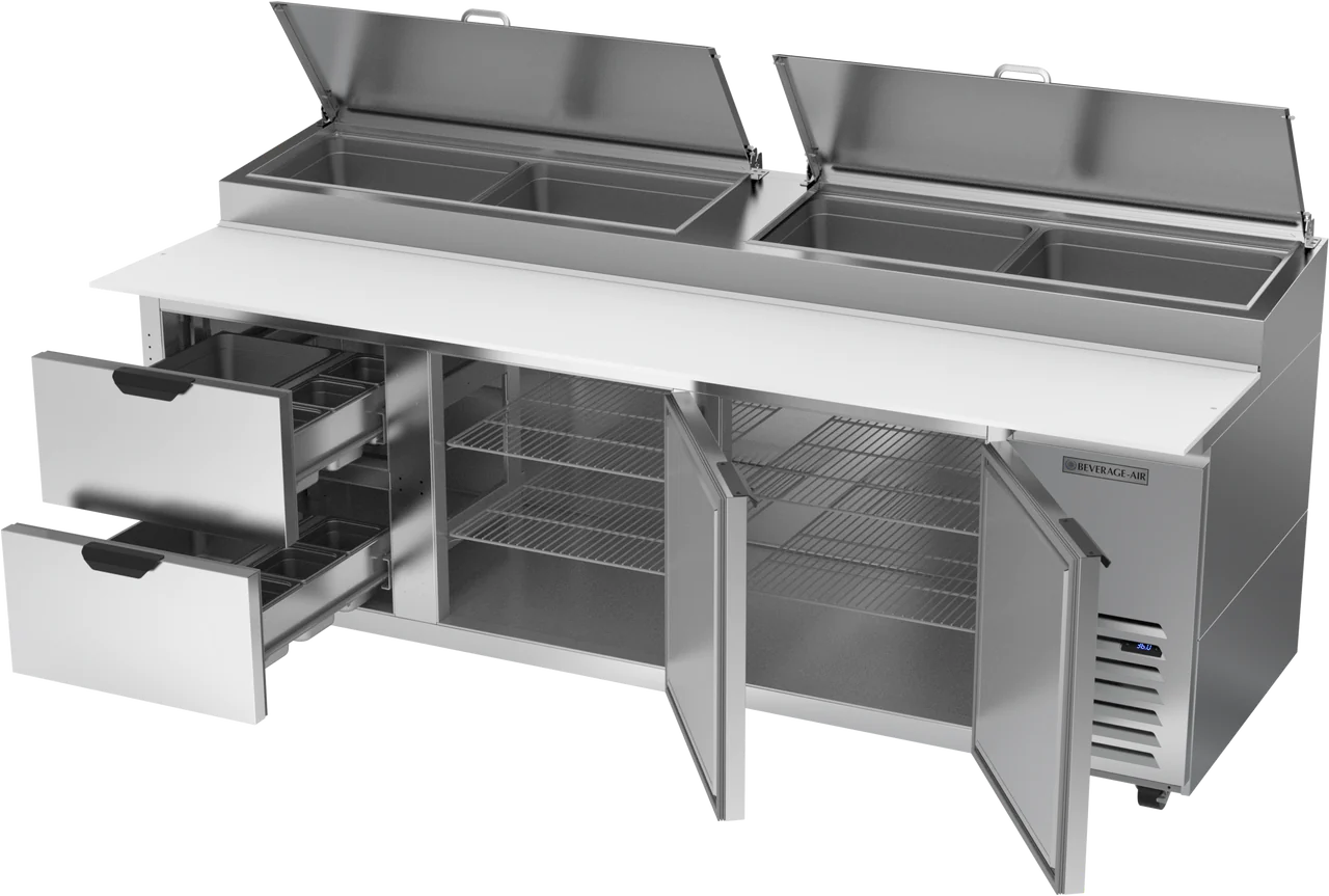 Beverage-Air DPD93HC-2 Two Drawer Two Door Pizza Prep Table, 93" - DPD93HC-2