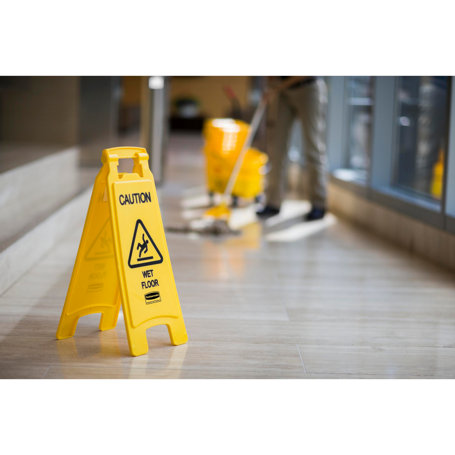 Rubbermaid Caution Wet Floor Sign, English, 2 Sided, Yellow - FG611277YEL