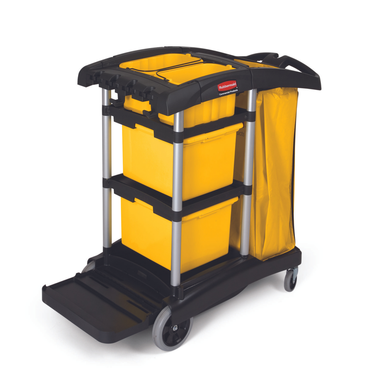 Rubbermaid High-Capacity Janitorial Cleaning Cart, 2 x 30 qt Bins, 2 x 10 qt Caddies - FG9T7300BLA