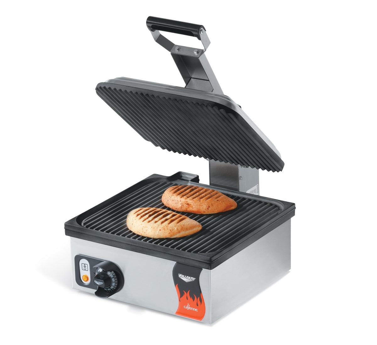 Vollrath | Cayenne Sandwich Press, Single, Ribbed Nonstick Plates, 110V - ChefEquipment.com