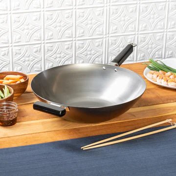 Joyce Chen Professional Series Flat Bottom Wok, 14", Carbon Steel/Resin Handles - J22-0060