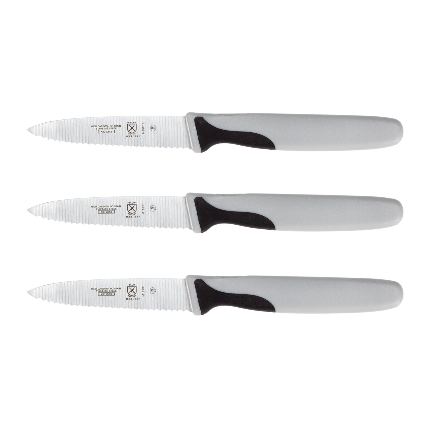 Mercer Millennia 3 Piece Slim Paring Knife Set, Serrated, 3", Grey - M19903